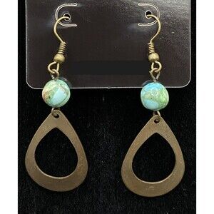 Handmade Cutout Teardrop with Blue & Green Agate Bead Earrings by Neanie-Bot